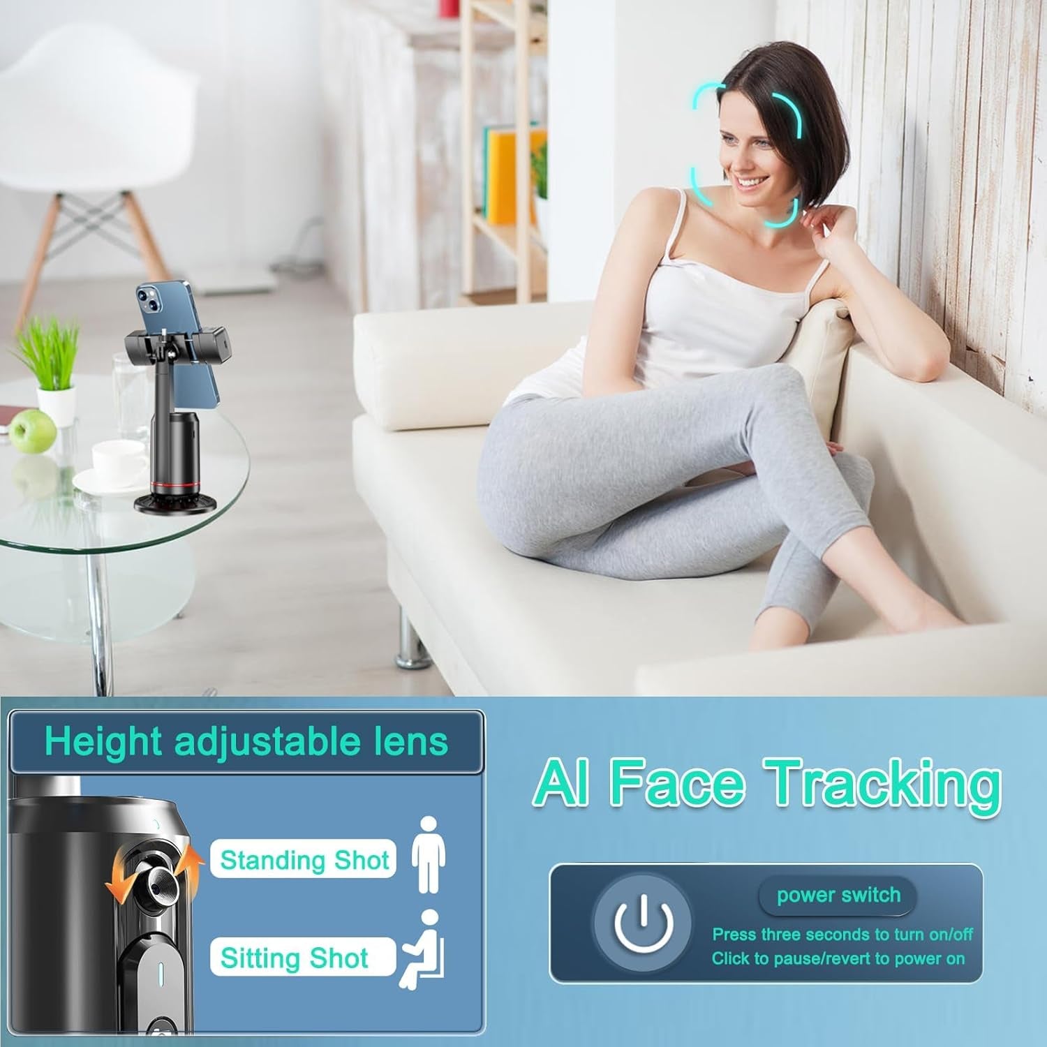 Revolutionize Your Content Creation with the Auto Face Tracking Tripod - 360° Rotating AI Smart Stand with Remote and RGB Fill Lights for Perfect Live Video Recording