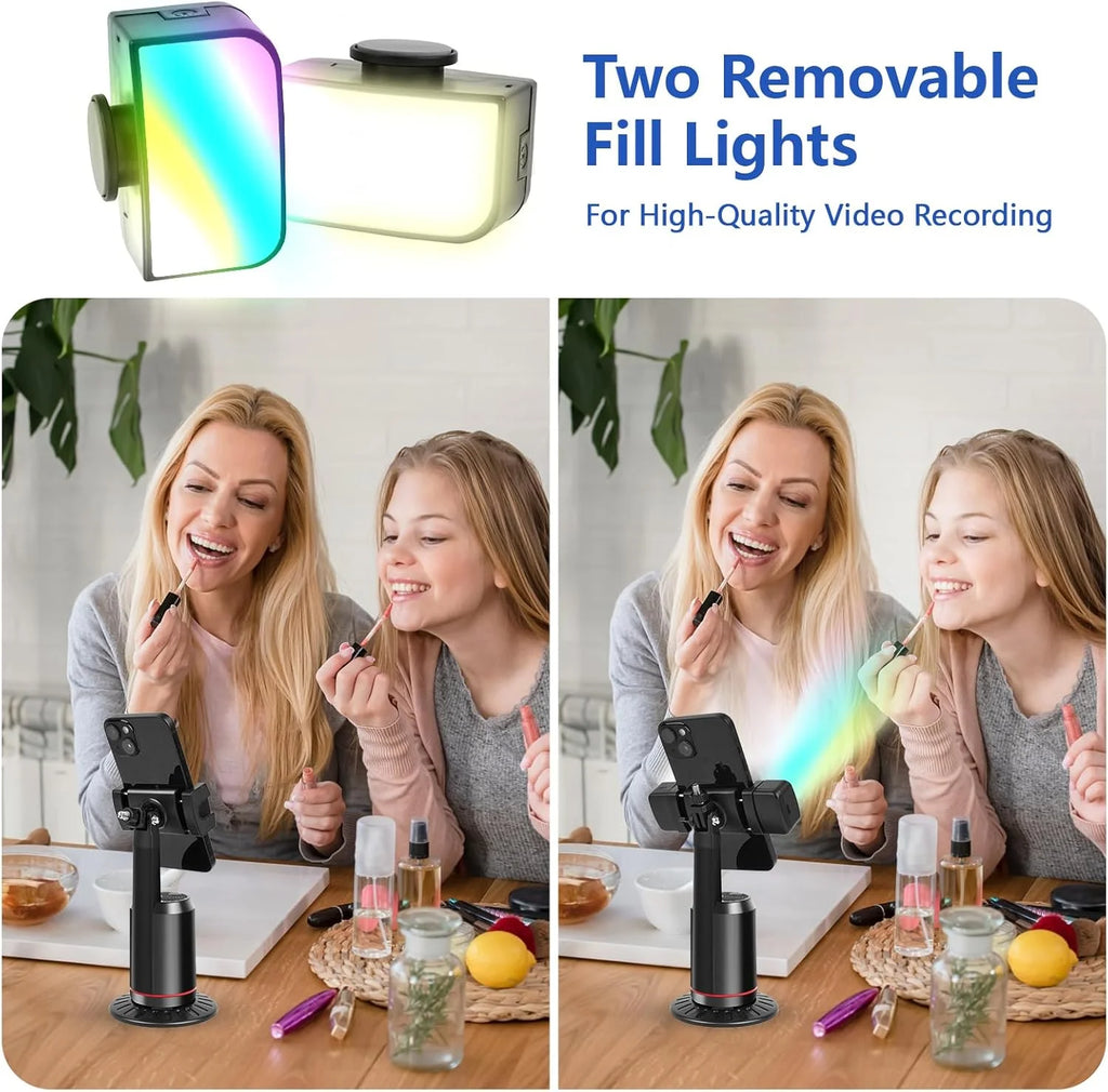 Revolutionize Your Content Creation with the Auto Face Tracking Tripod - 360° Rotating AI Smart Stand with Remote and RGB Fill Lights for Perfect Live Video Recording