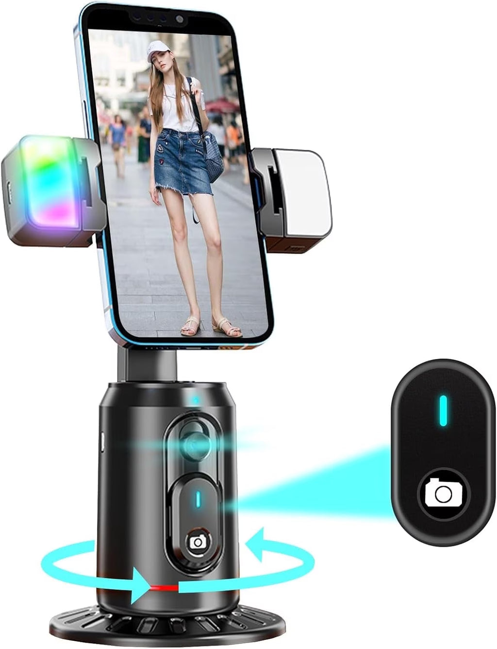 Revolutionize Your Content Creation with the Auto Face Tracking Tripod - 360° Rotating AI Smart Stand with Remote and RGB Fill Lights for Perfect Live Video Recording