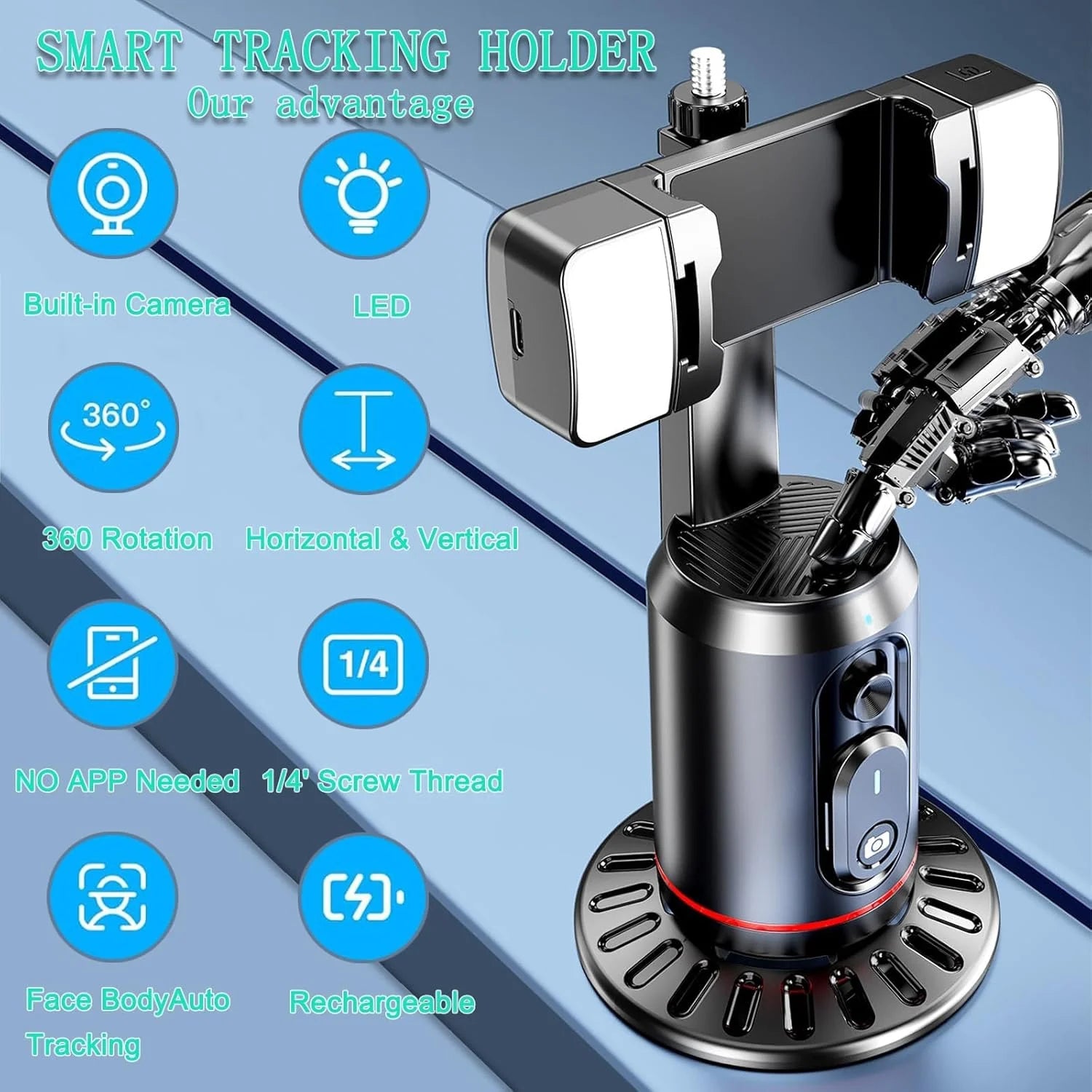 Revolutionize Your Content Creation with the Auto Face Tracking Tripod - 360° Rotating AI Smart Stand with Remote and RGB Fill Lights for Perfect Live Video Recording
